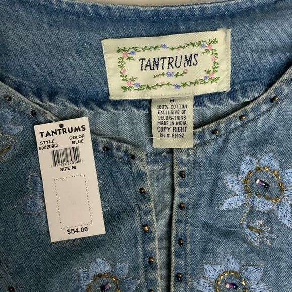 Tantrums Vintage Denim Jacket Womens Boho Embroidered Studded NWT Size Medium - Picture 12 of 16